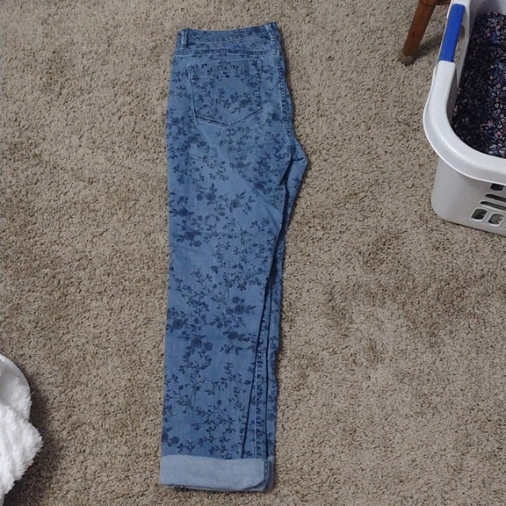 J Jill size 8 Floral Denim Straight Leg Jeans